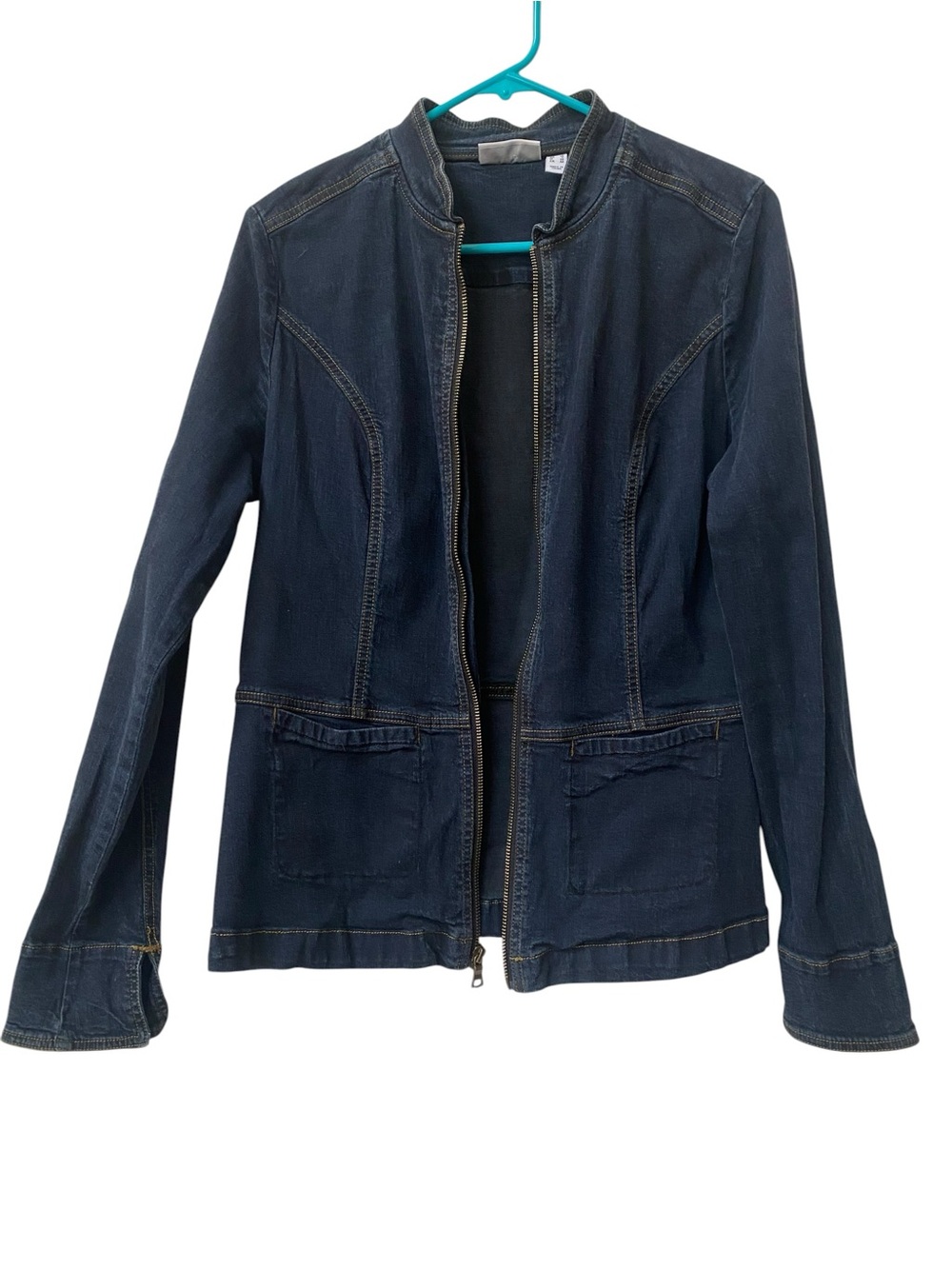 D & Co. Dark Blue Denim Jean Jacket Zip Front size Small